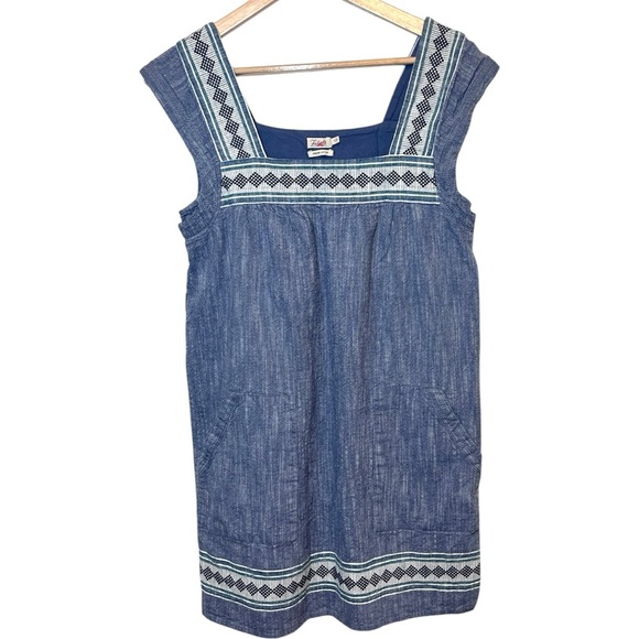 Faherty Hailee Blue Dress with White Embroidery Size S - Picture 4 of 12